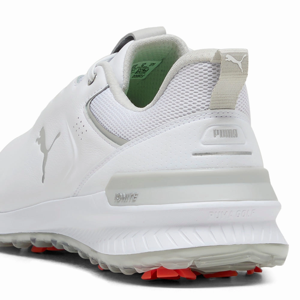 Puma IGNITE Innovate Leather Spiked Waterproof Shoes - White/Ash Gray Golf Tour Performance