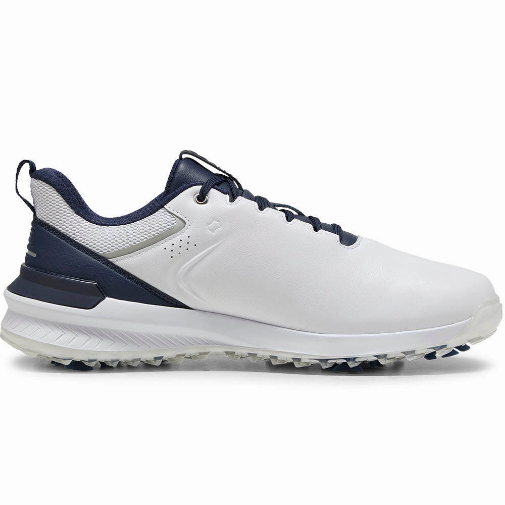 Puma IGNITE Innovate Leather Spiked Waterproof Shoes - White/Deep Navy Puma golf footwear options
