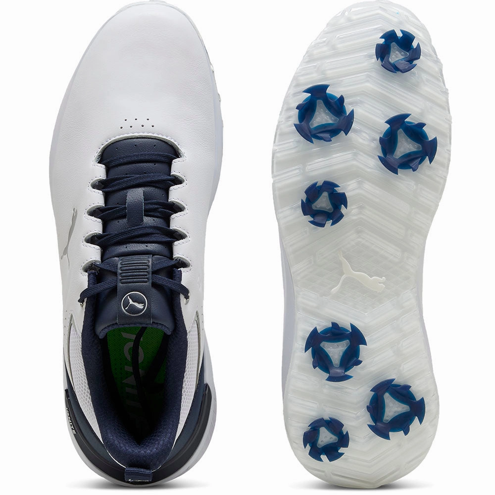 Puma IGNITE Innovate Leather Spiked Waterproof Shoes - White/Deep Navy Golf Tour Performance