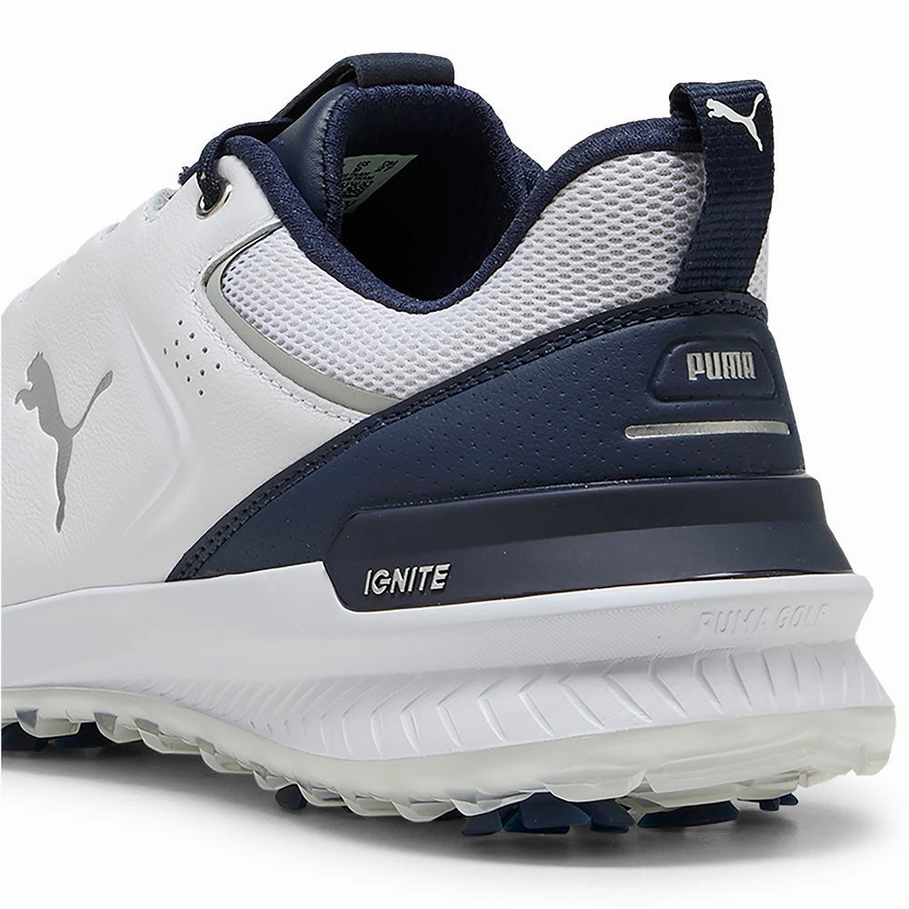 Puma IGNITE Innovate Leather Spiked Waterproof Shoes - White/Deep Navy Golf Tour Performance