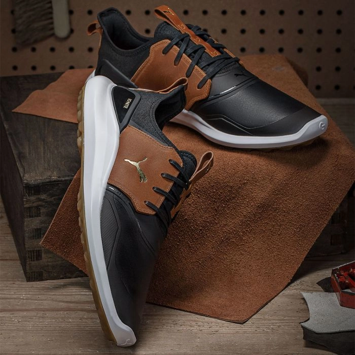 Puma IGNITE NXT Crafted Spikeless Waterproof Shoes - Puma Black/Puma Black/Puma Team Gold Golf Tour Performance