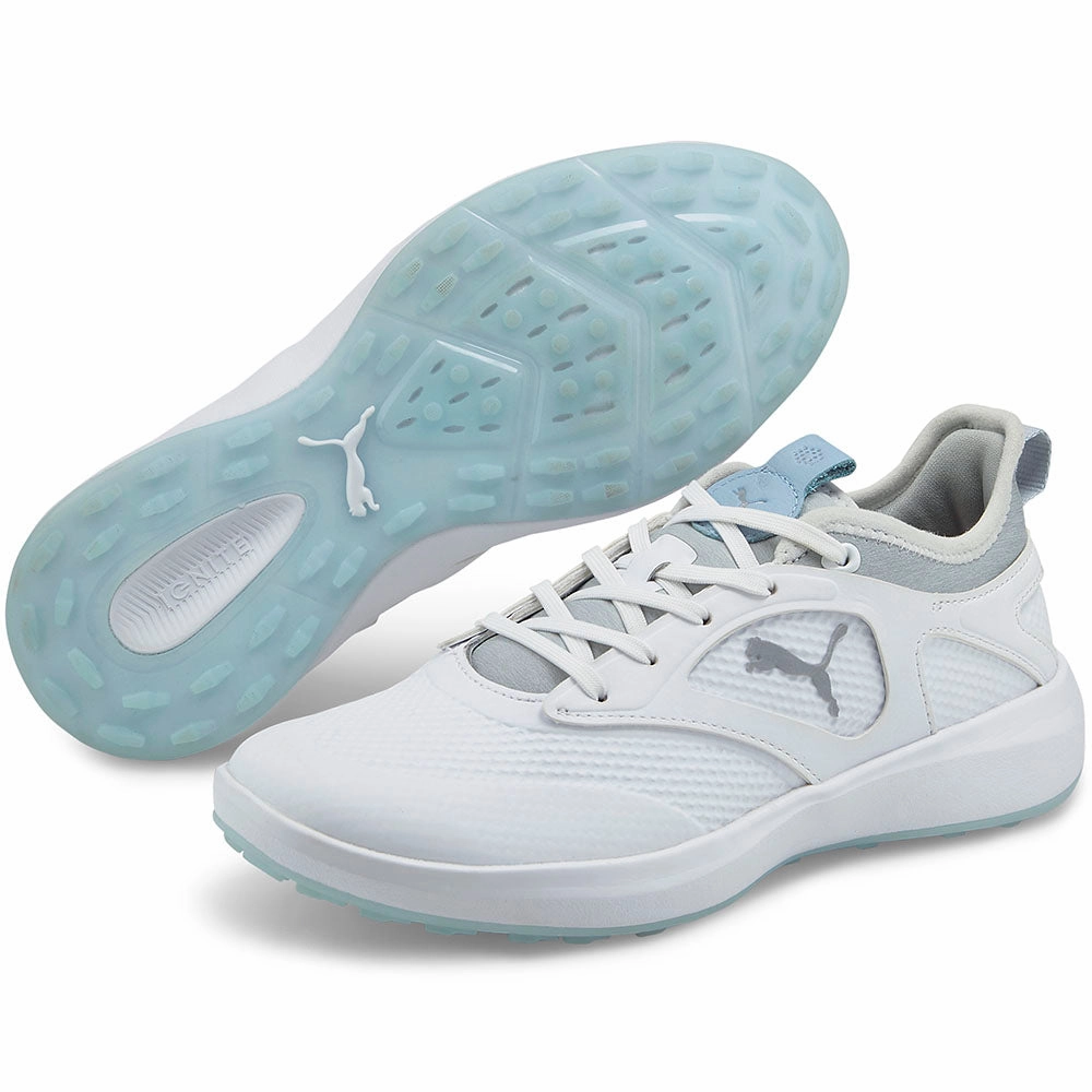 Puma Ladies IGNITE Malibu Spikeless Shoes - White/Silver/Lucite Golf Tour Performance