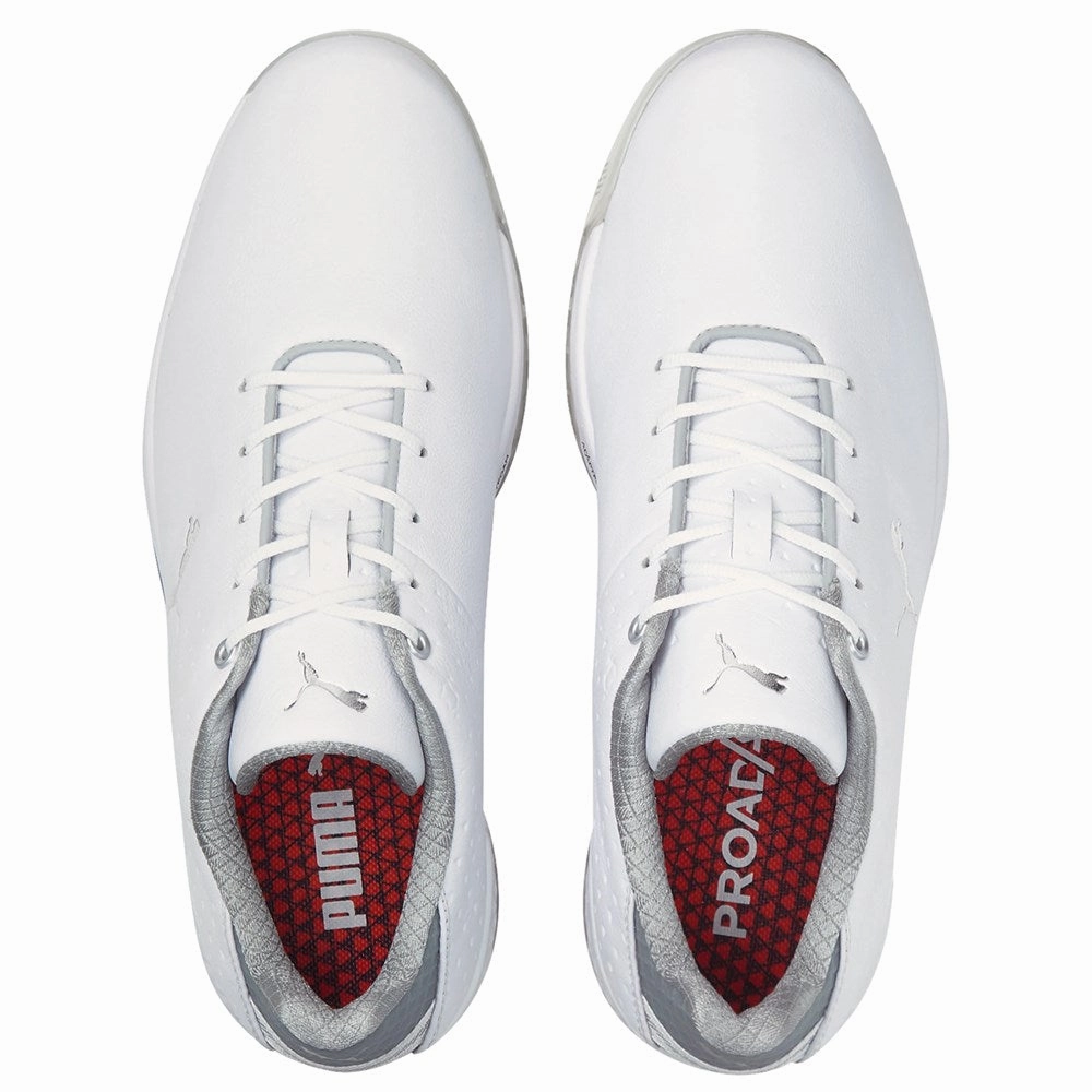 Puma PROADAPT ALPHACAT Leather Golf Shoes - Puma White/Puma Silver Soft Grip Golf Shoes