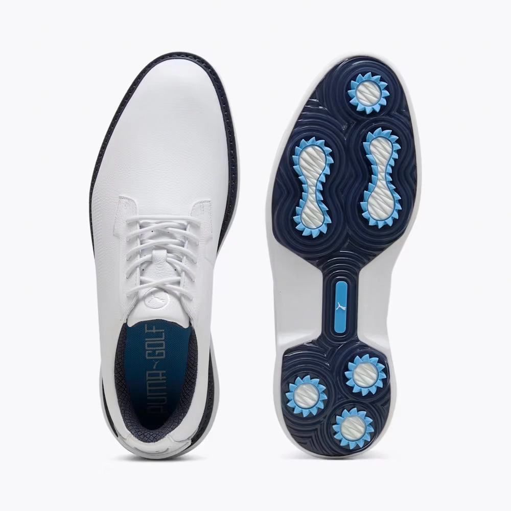 Puma Royale Players Golf Shoes - Puma White/Deep Navy/Team Light Blue Spikeless Swing Shoes