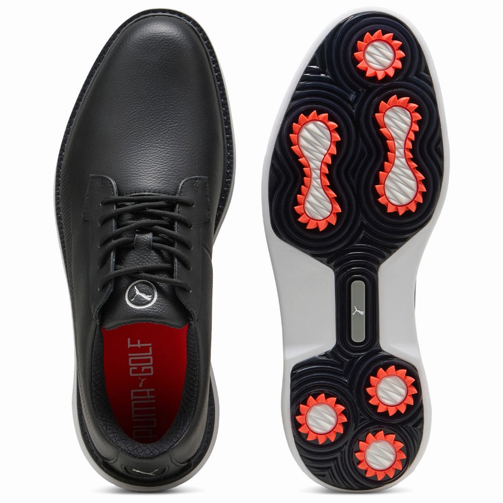 Puma ROYALE Spiked Shoes - Black/Flat Dark Gray/Red Blast Golf Tour Performance
