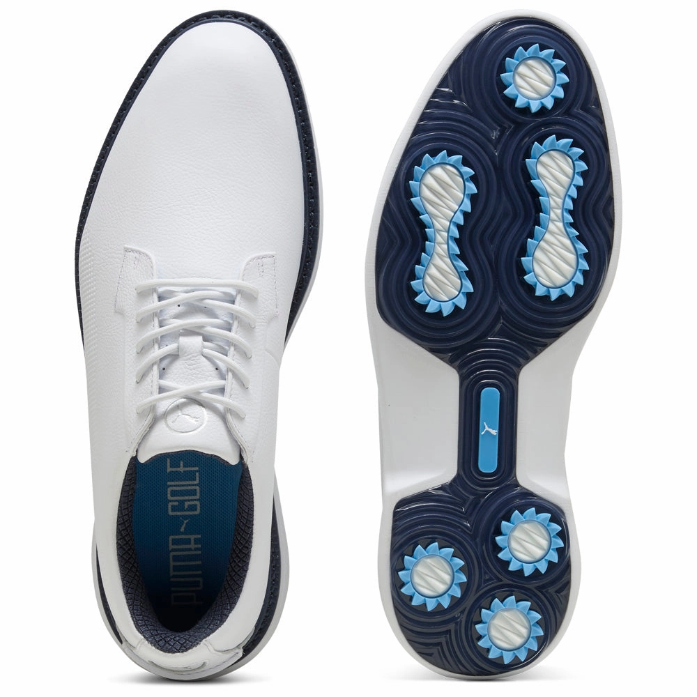 Puma ROYALE Spiked Shoes - White/Deep Navy/Team Light Blue Golf Tour Performance