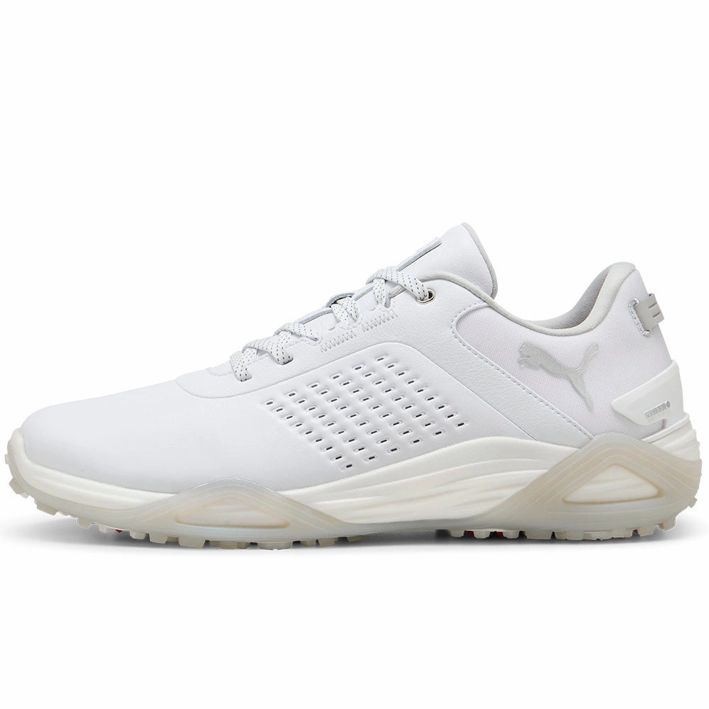 Puma Shadowcat NITRO Leather Spikeless Waterproof Shoes - White/Ash Gray Golf Tour Performance