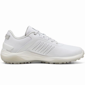 Puma Shadowcat NITRO Leather Spikeless Waterproof Shoes - White/Ash Gray Puma golf footwear options