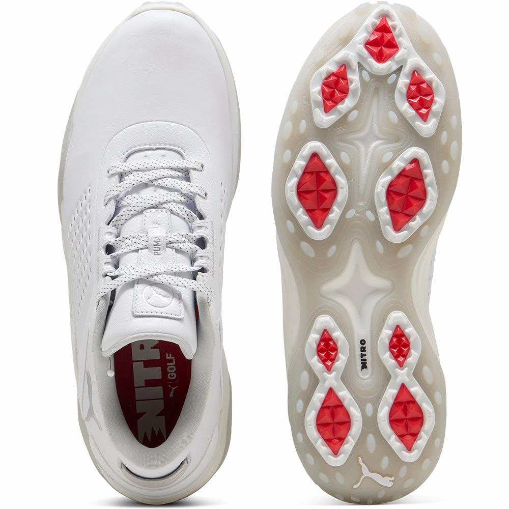 Puma Shadowcat NITRO Leather Spikeless Waterproof Shoes - White/Ash Gray Golf Tour Performance