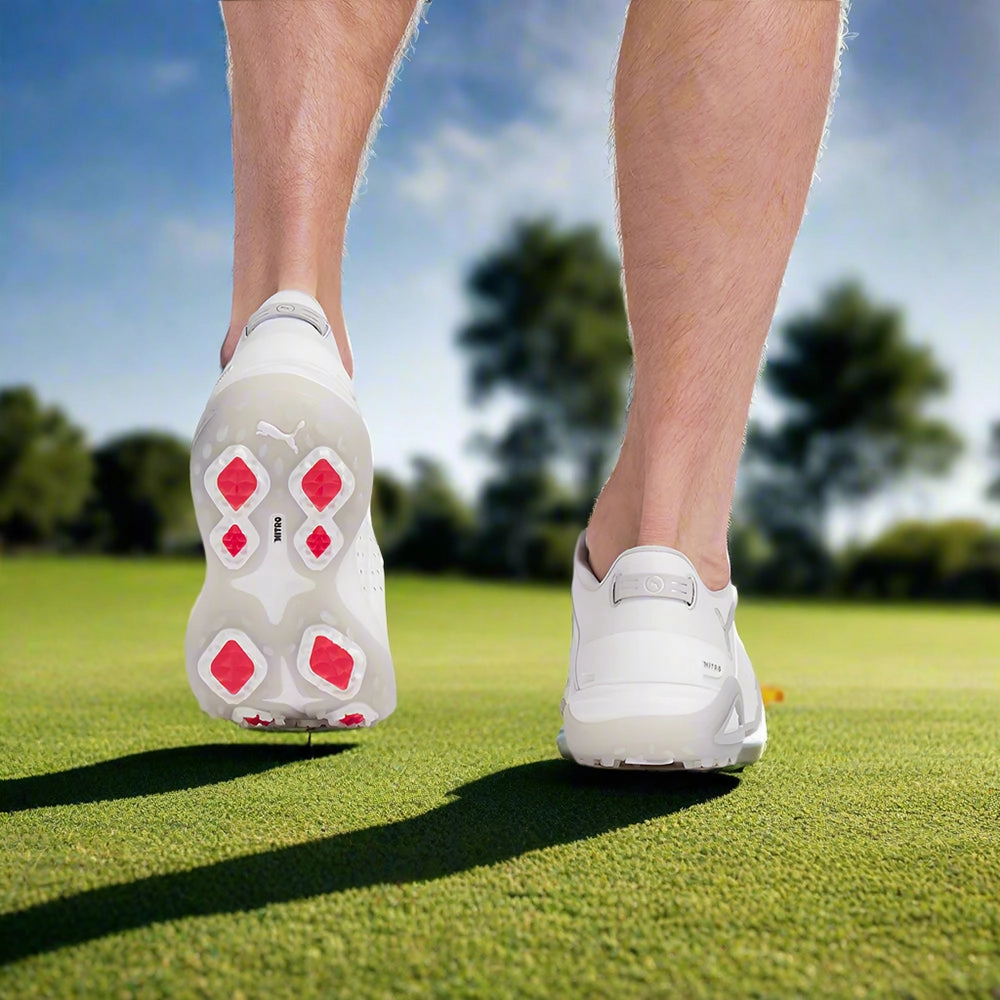 Puma Shadowcat NITRO Leather Spikeless Waterproof Shoes - White/Ash Gray Golf Tour Performance