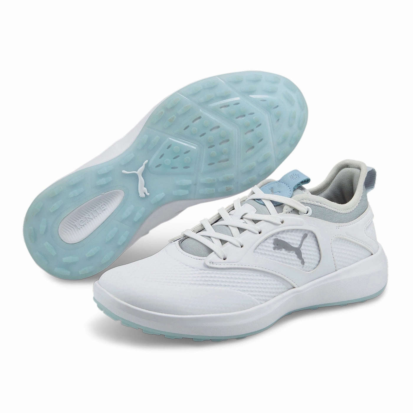 Puma Women's IGNITE Malibu Spikeless Golf Shoes - Puma White/ Puma Silver/ Lucite Chic Platform Sneakers