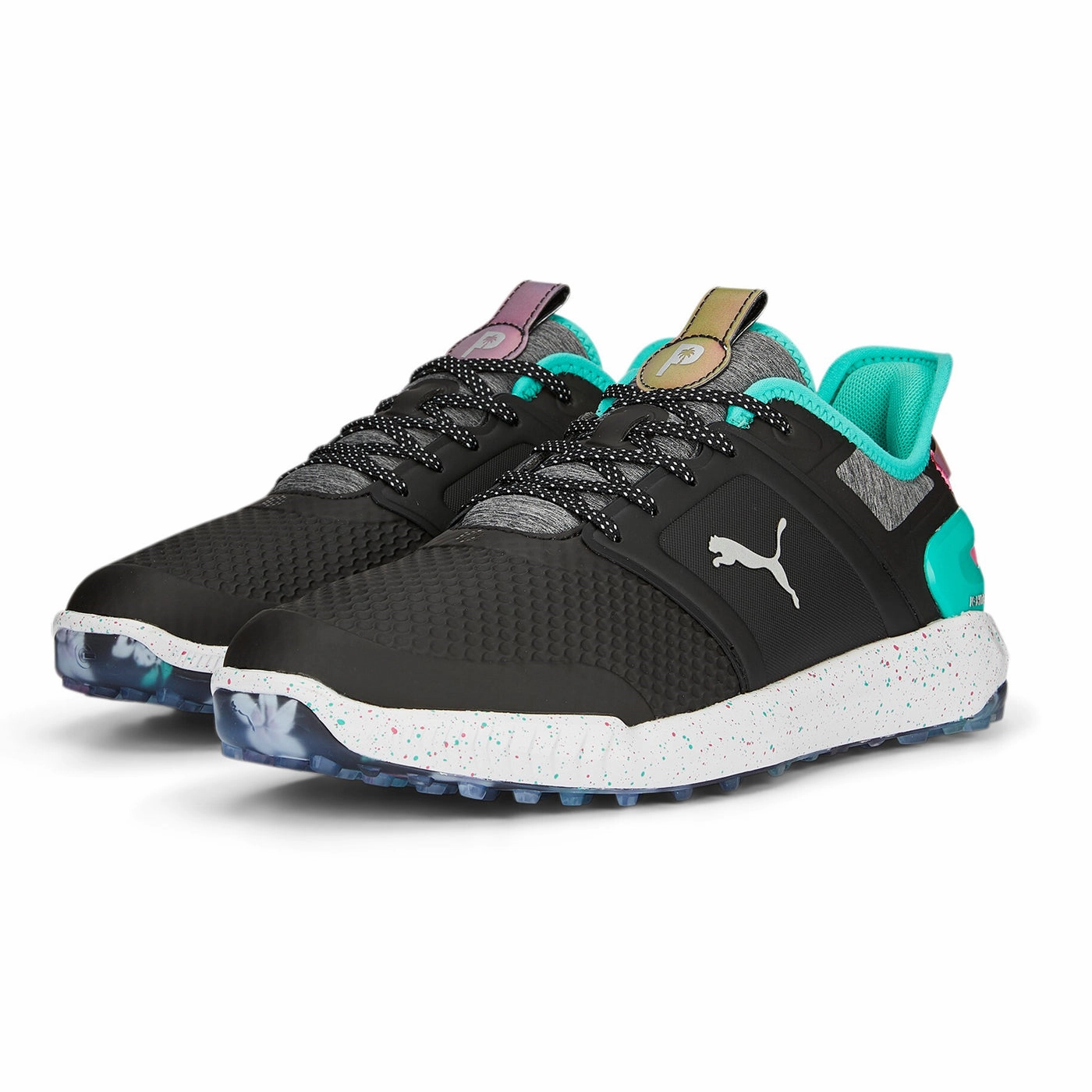 Puma x PTC IGNITE Elevate Spikeless Golf Shoes - Puma Black/ Aqua Green/ Shocking Pink Chic Platform Sneakers