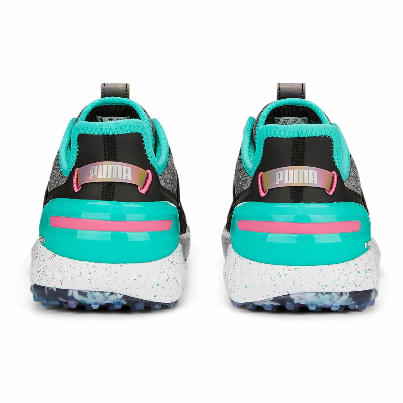 Puma x PTC IGNITE Elevate Spikeless Golf Shoes - Puma Black/ Aqua Green/ Shocking Pink Chic Platform Sneakers