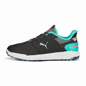 Puma x PTC IGNITE Elevate Spikeless Golf Shoes - Puma Black/ Aqua Green/ Shocking Pink Spikeless golf footwear