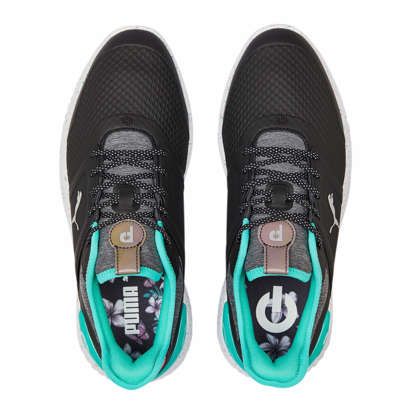 Puma x PTC IGNITE Elevate Spikeless Golf Shoes - Puma Black/ Aqua Green/ Shocking Pink Chic Platform Sneakers