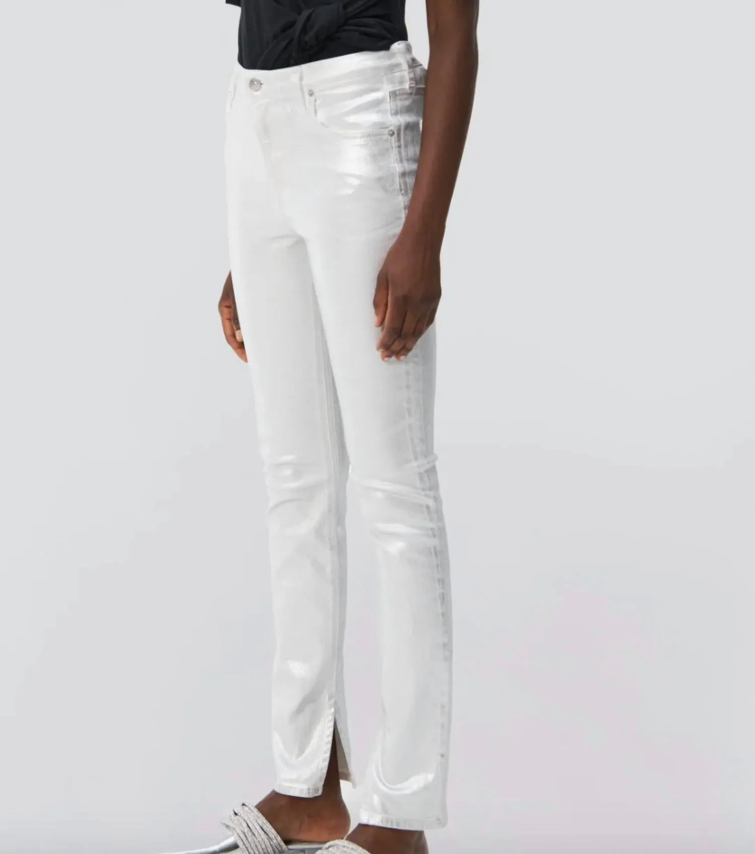 Rae High Rise Coated Jeans In Silver