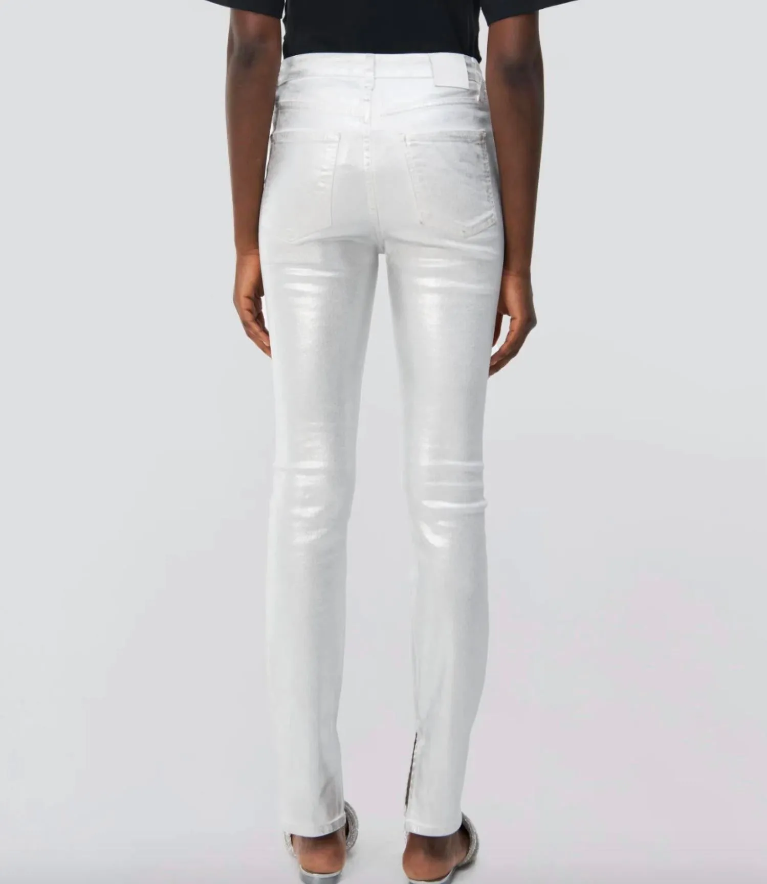 Rae High Rise Coated Jeans In Silver
