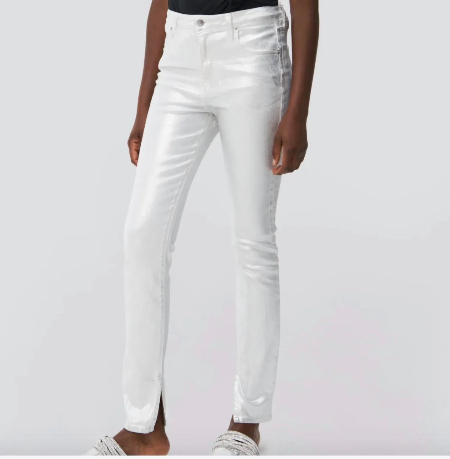 Rae High Rise Coated Jeans In Silver
