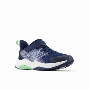 Rave Run v2 Bungee Lace with Top Strap - NB Navy with Electric Sky and Sweetgrass - Little Kids New Balance casual sneakers for everyday comfort