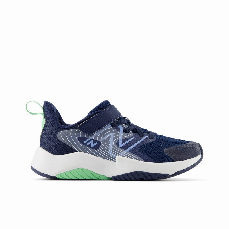 Rave Run v2 Bungee Lace with Top Strap - NB Navy with Electric Sky and Sweetgrass - Little Kids New Balance lifestyle shoes