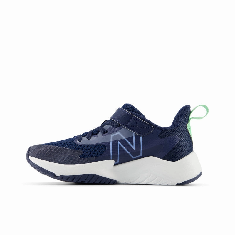 Rave Run v2 Bungee Lace with Top Strap - NB Navy with Electric Sky and Sweetgrass - Little Kids New Balance lifestyle shoes
