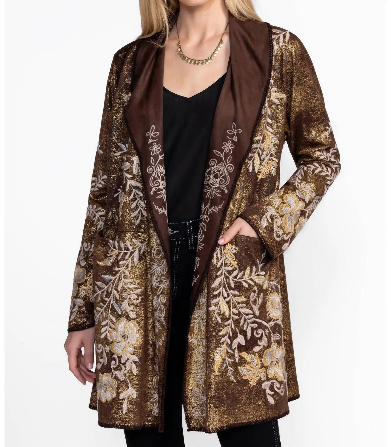 Rilian Biya A-Line Metallic Sweater In Chocolate Gold Foil