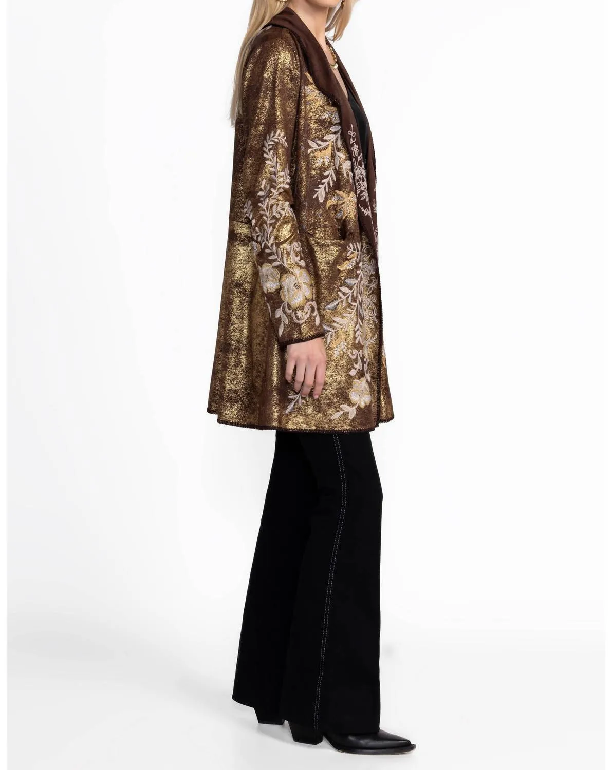 Rilian Biya A-Line Metallic Sweater In Chocolate Gold Foil