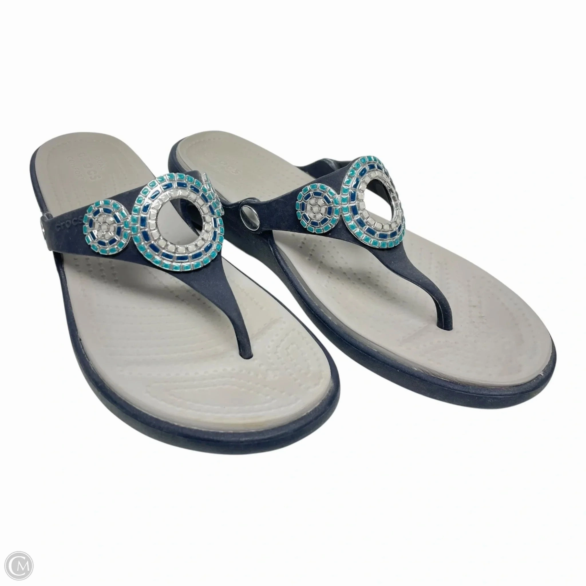 Sandals Flats By Crocs In Blue & Grey, Size: 9 Lightweight Clogs