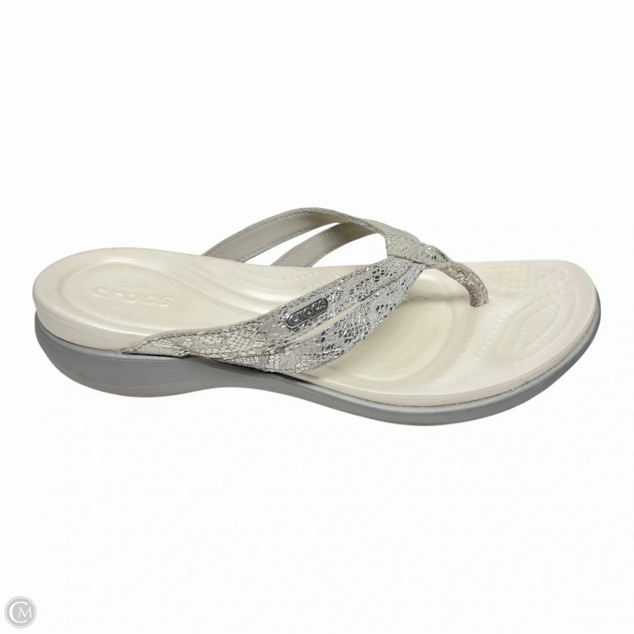 Sandals Flats By Crocs In Grey & White, Size: 9 Crocs clogs with lightweight comfort