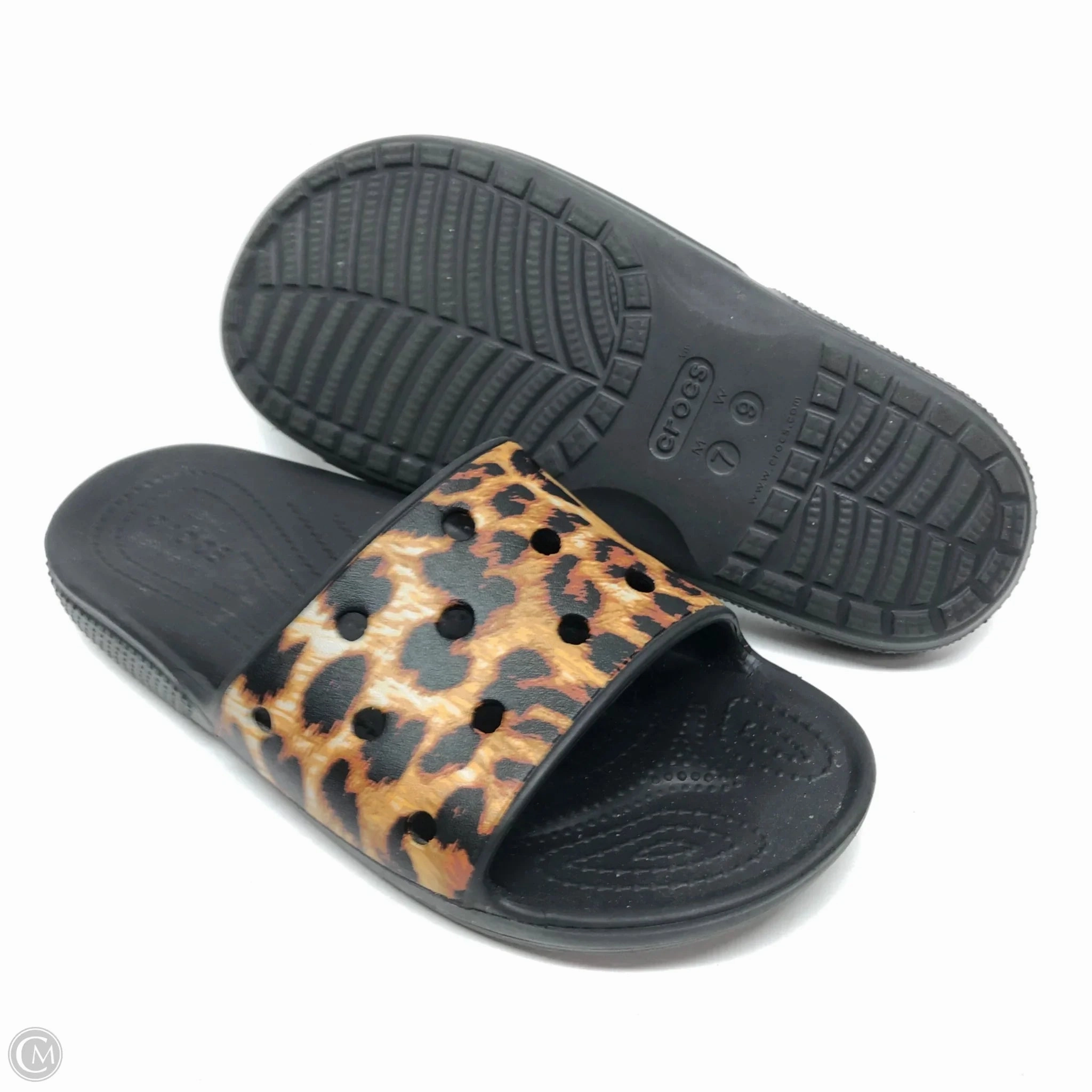 Sandals Flats By Crocs In Leopard Print, Size: 9 Lightweight Clogs