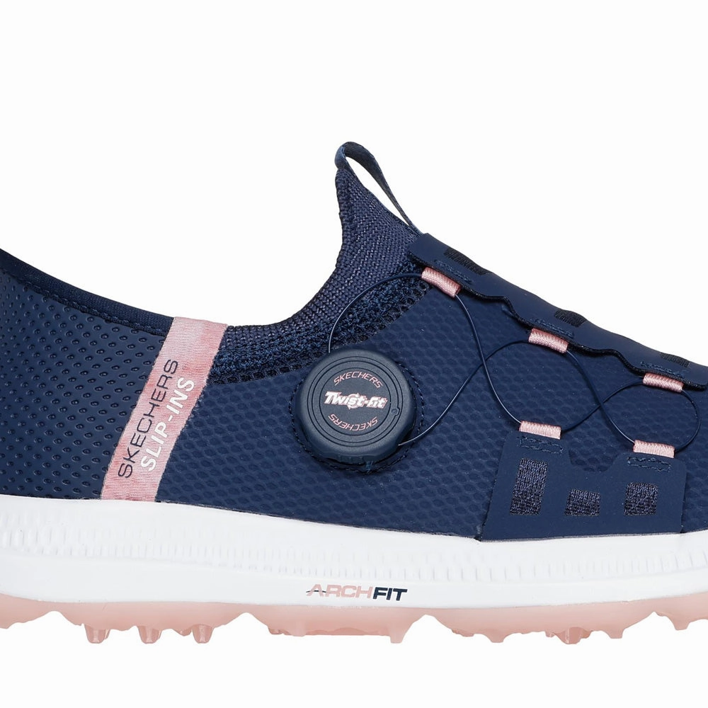Skechers Elite 5 Slip-Ins Ladies Spikeless Waterproof Shoes -  Navy/Pink Classic Golf Footwear