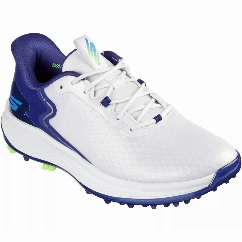 Skechers Go Golf Blade GF Spiked Waterproof Shoes - White/Navy/Blue Classic Golf Footwear