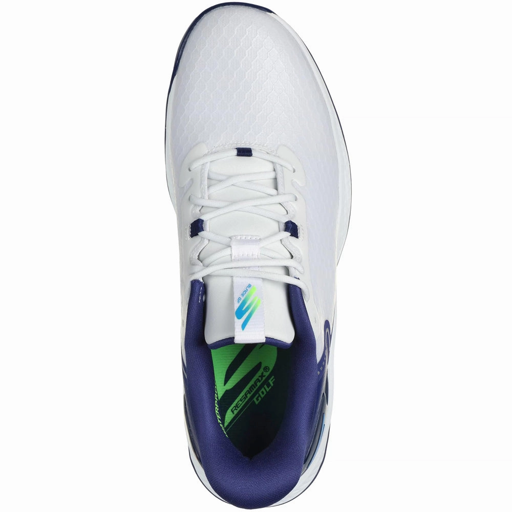 Skechers Go Golf Blade GF Spiked Waterproof Shoes - White/Navy/Blue Classic Golf Footwear