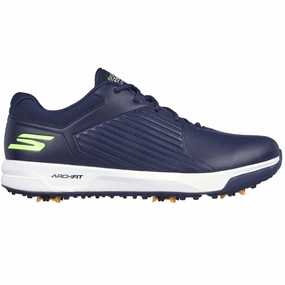 Skechers Go Golf Elite Vortex Spiked Waterproof Shoes - Navy/Lime Skechers golf footwear