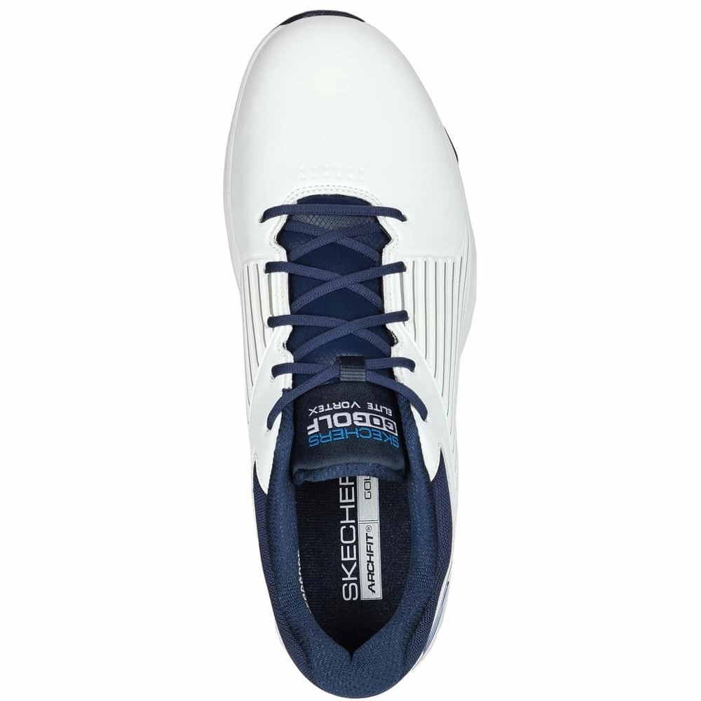 Skechers Go Golf Elite Vortex Spiked Waterproof Shoes - White/Navy/Blue Classic Golf Footwear