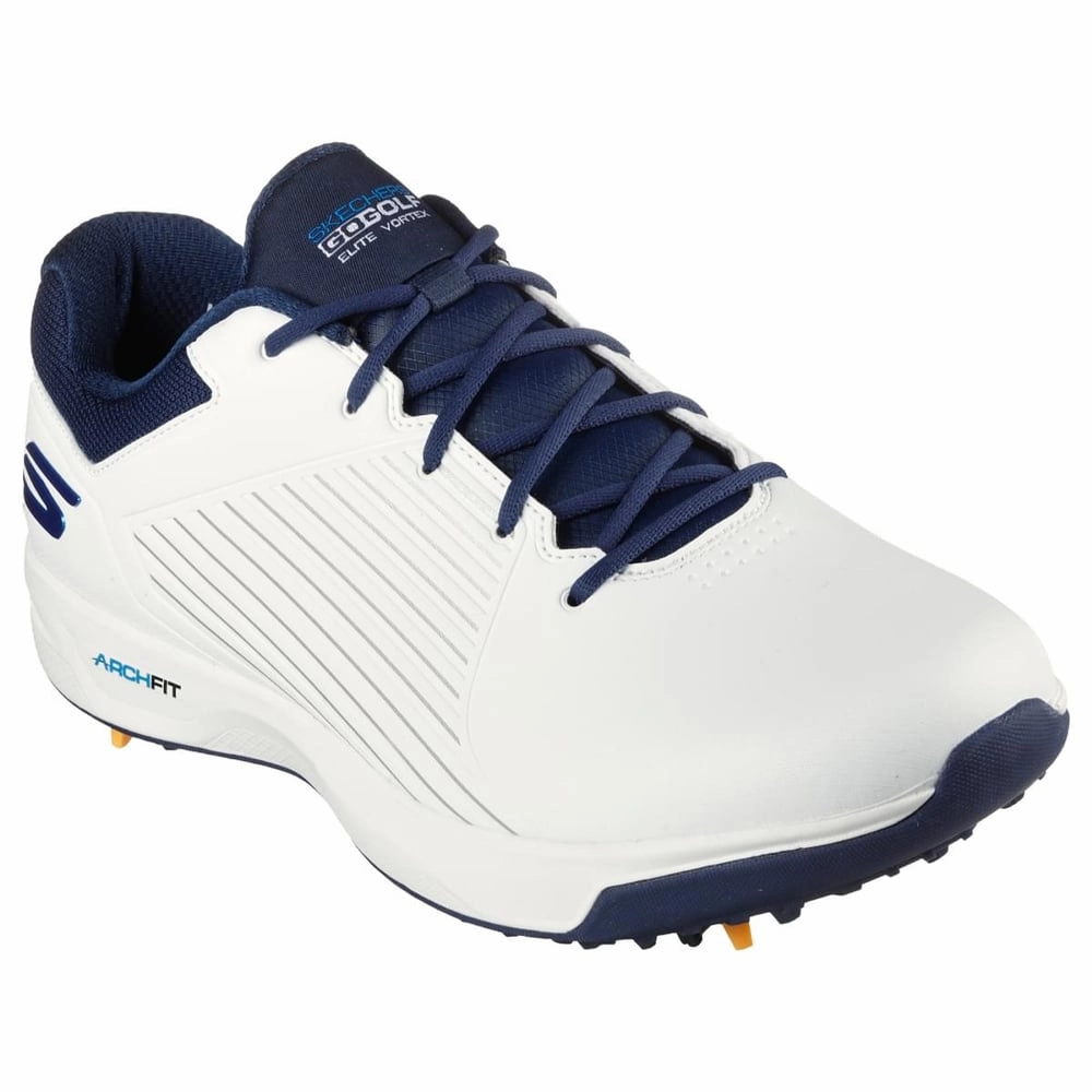 Skechers Go Golf Elite Vortex Spiked Waterproof Shoes - White/Navy/Blue Classic Golf Footwear