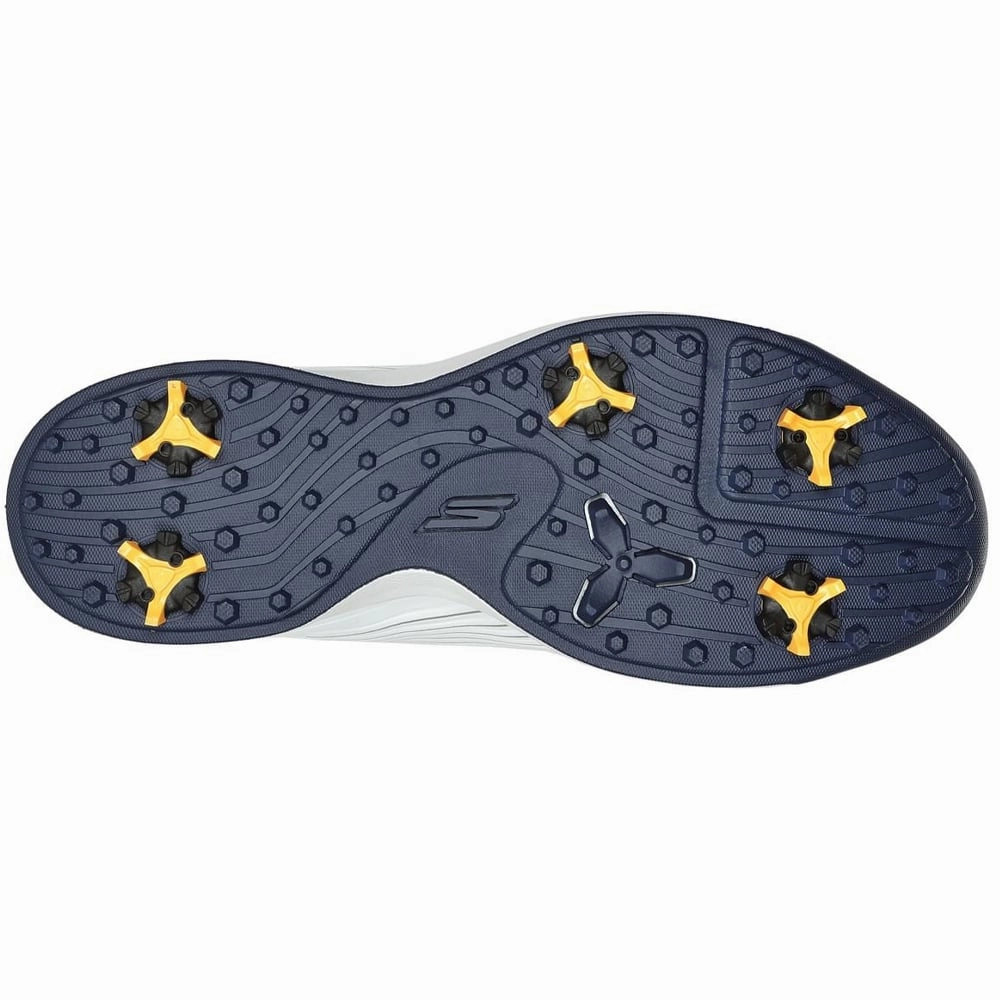 Skechers Go Golf Elite Vortex Spiked Waterproof Shoes - White/Navy/Blue Classic Golf Footwear