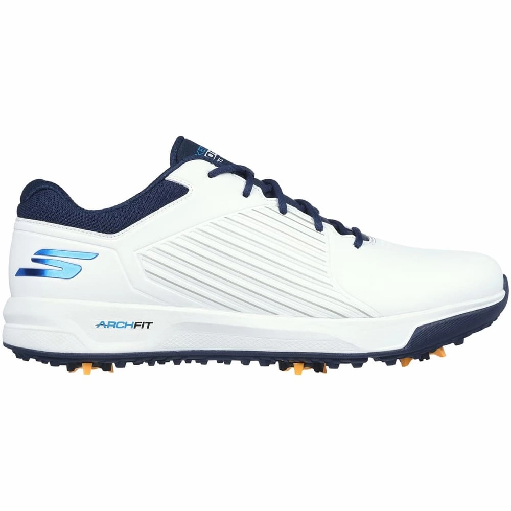 Skechers Go Golf Elite Vortex Spiked Waterproof Shoes - White/Navy/Blue Skechers golf footwear