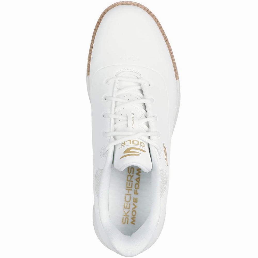 Skechers Go Golf Jasmine 2 Ladies Spiked Waterproof Shoes - White/Gold Classic Golf Footwear