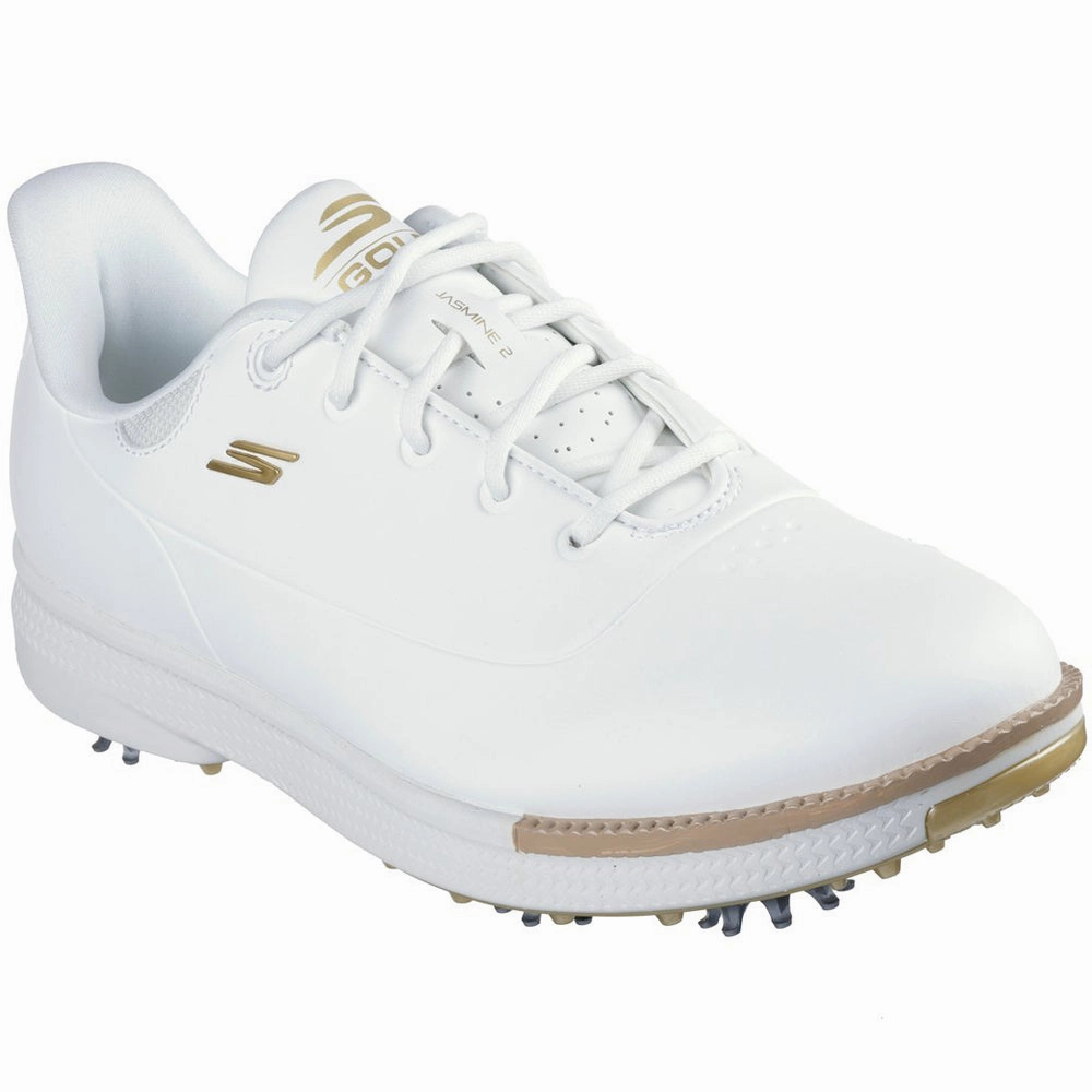 Skechers Go Golf Jasmine 2 Ladies Spiked Waterproof Shoes - White/Gold Classic Golf Footwear