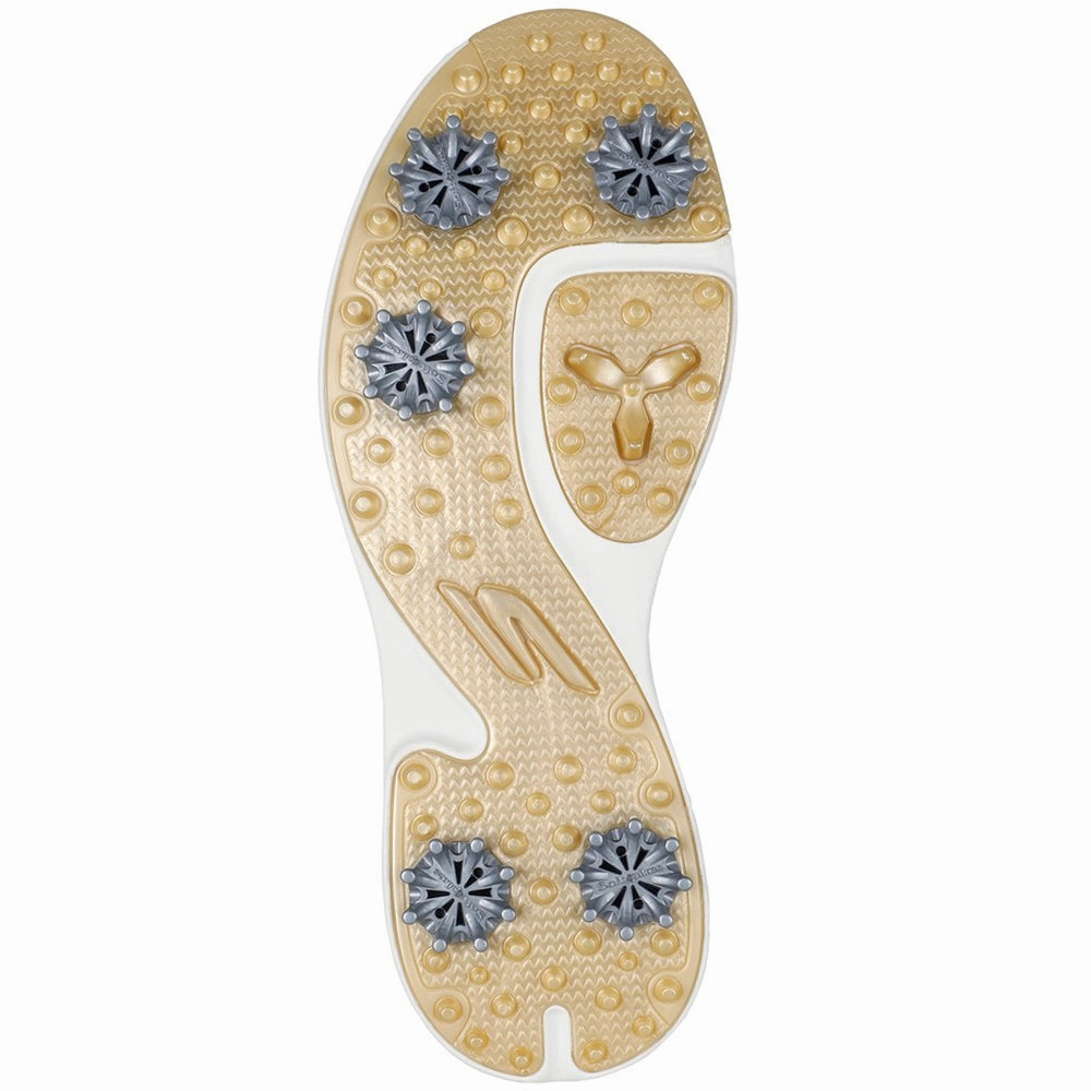 Skechers Go Golf Jasmine 2 Ladies Spiked Waterproof Shoes - White/Gold Classic Golf Footwear