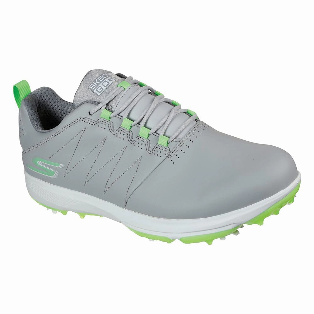 Skechers GO GOLF PRO 4 Spiked Waterproof Shoes - Grey/Lime Classic Golf Footwear