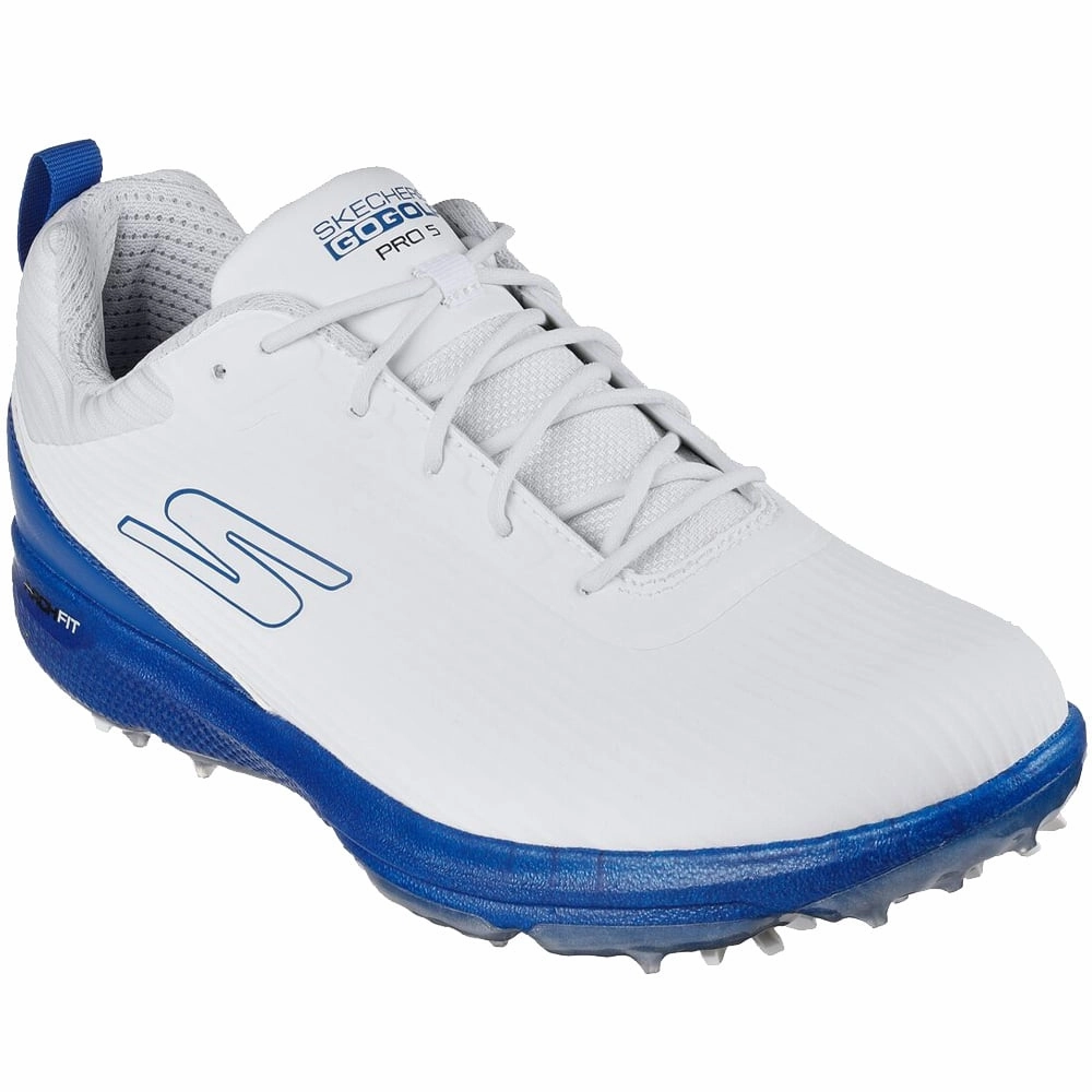 Skechers Go Golf Pro 5 Hyper Spiked Waterproof Shoes - White/Blue Classic Golf Footwear