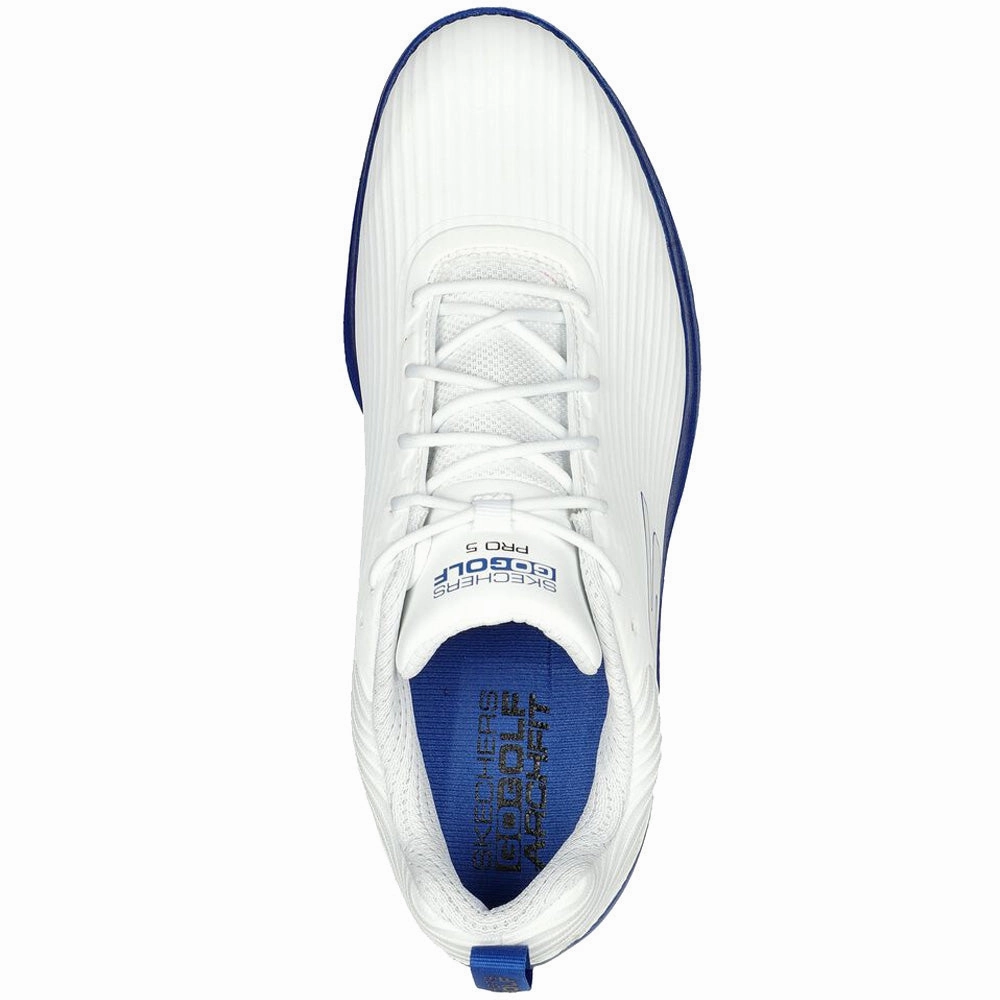 Skechers Go Golf Pro 5 Hyper Spiked Waterproof Shoes - White/Blue Classic Golf Footwear