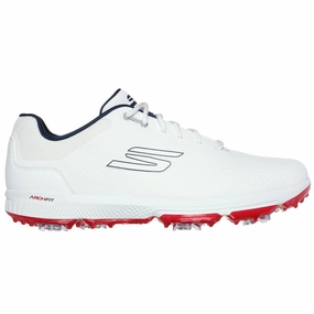 Skechers Go Golf Pro 6 Spiked Waterproof Shoes - White/Navy/Red Skechers golf footwear