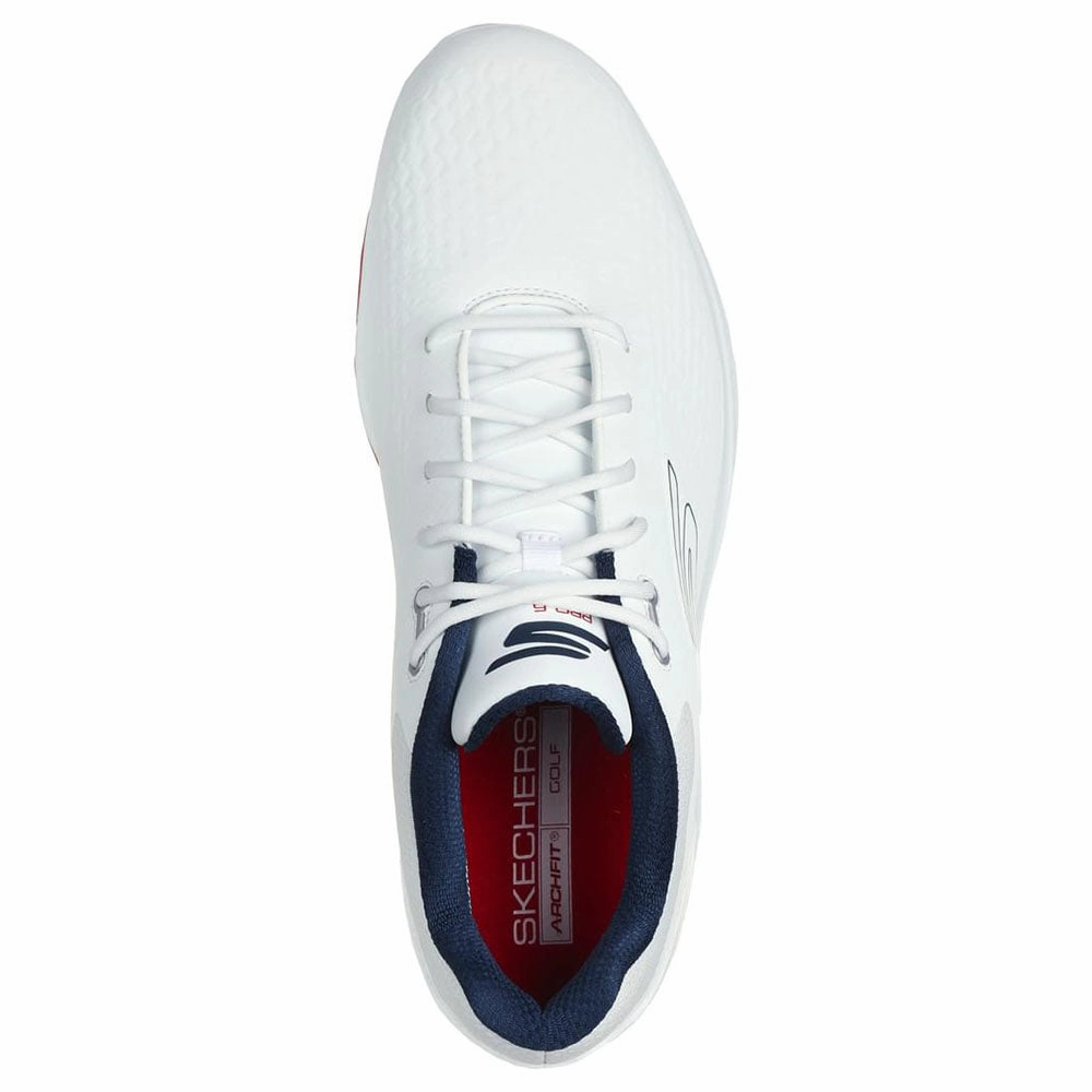 Skechers Go Golf Pro 6 Spiked Waterproof Shoes - White/Navy/Red Classic Golf Footwear