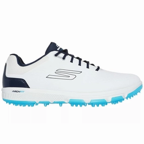 Skechers Go Golf Pro 6 Spikeless Waterproof Shoes - White/Navy/Blue Skechers golf footwear