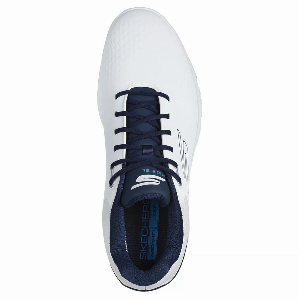 Skechers Go Golf Pro 6 Spikeless Waterproof Shoes - White/Navy/Blue Classic Golf Footwear