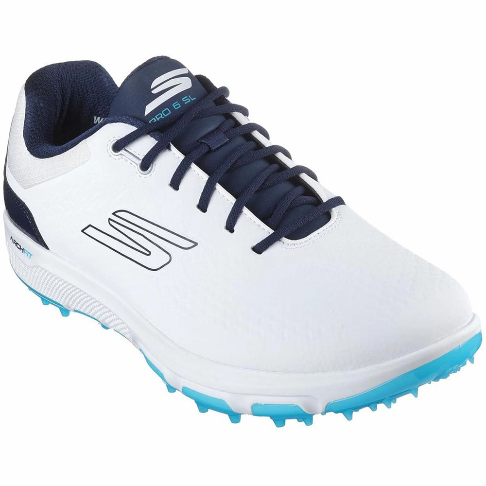 Skechers Go Golf Pro 6 Spikeless Waterproof Shoes - White/Navy/Blue Classic Golf Footwear