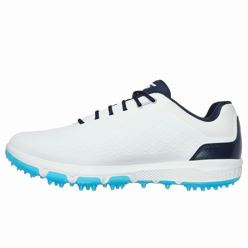 Skechers Go Golf Pro 6 Spikeless Waterproof Shoes - White/Navy/Blue Classic Golf Footwear